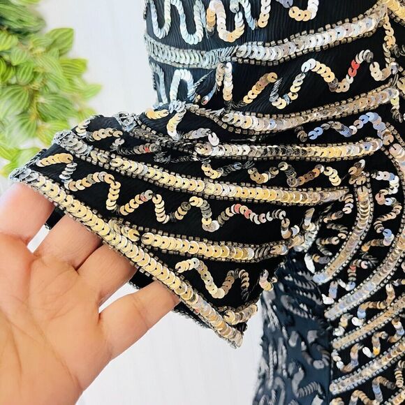 RARE Laurence Kazar Sz PM Dress Vintage Silk Beaded Sequins Dinasty Glam Handmad - Picture 6 of 16